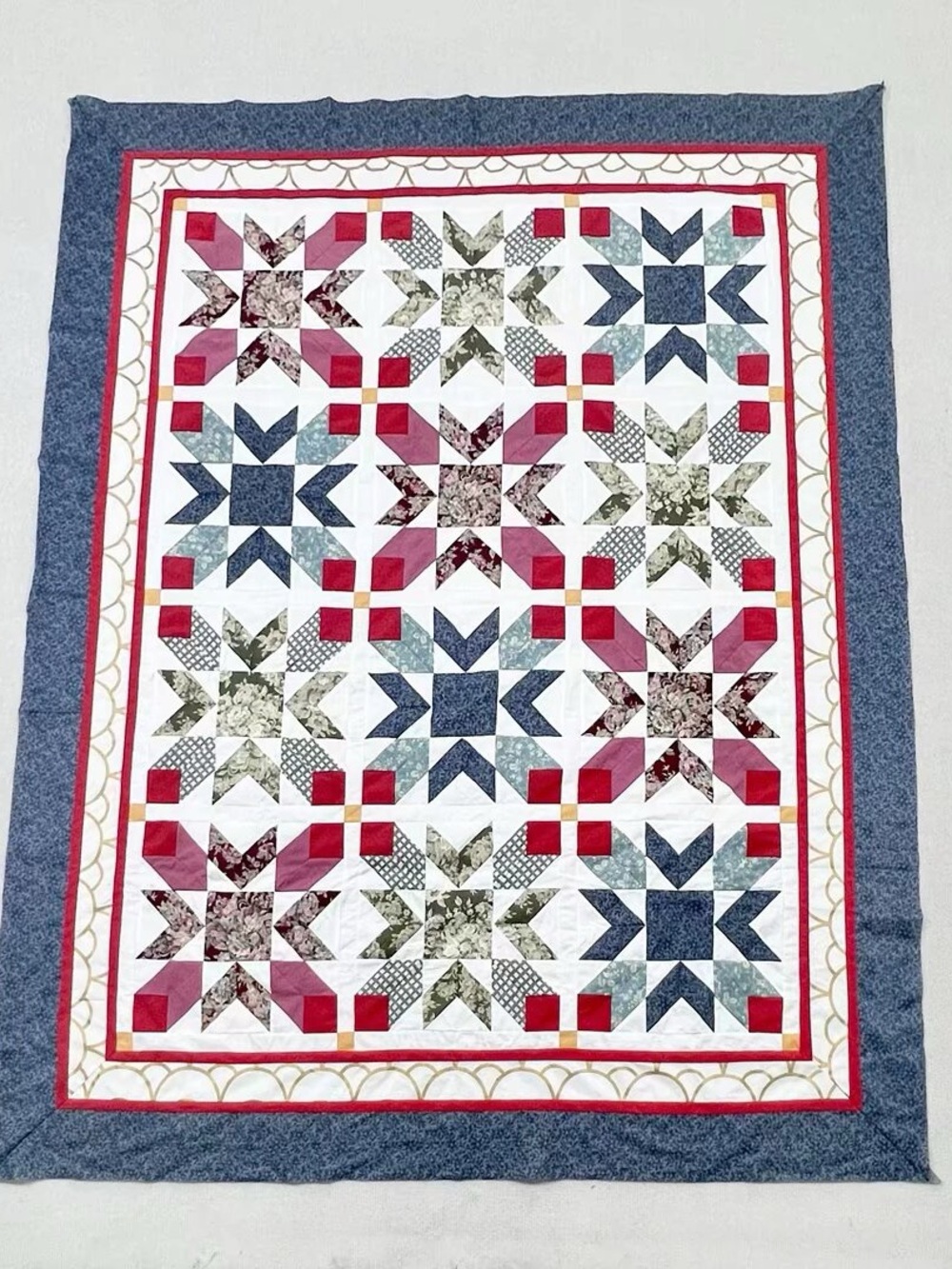 Handmade Heritage Rose Garden Patchwork Cotton Twin Size Sewing Quilt Top/toppe